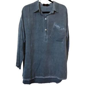 Elissia Fairyland Cotton Blend Washed Denim Look Oversize  Popover Shirt